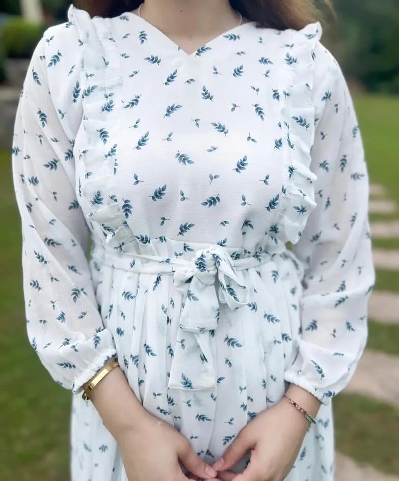 Blue Leaf Printed Abaya