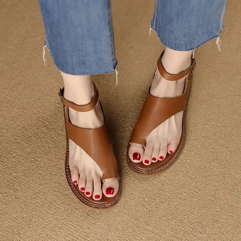 Women toe Sandals genuine leather sandals concise casual fashion working low heels shoes women 2023 summer retro style leisure