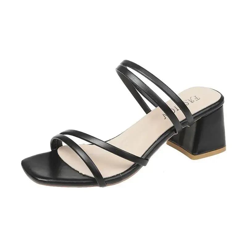 Women's sandals ladies square heels elegant summer slippers outside cross tied leather female slides 2023 fashion women sandals