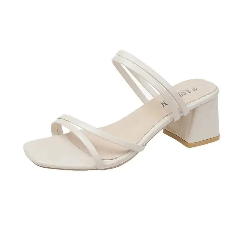 Women's sandals ladies square heels elegant summer slippers outside cross tied leather female slides 2023 fashion women sandals