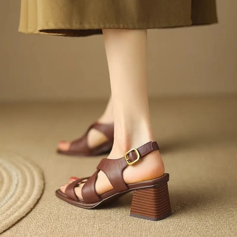 2023 summer women sandals fashion new arrivals office ladies party casual thick heels genuine leather shoes women high heels