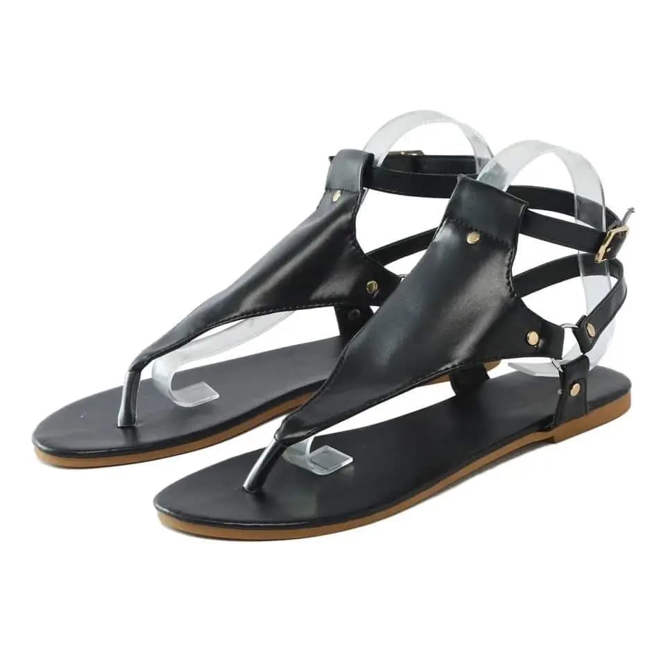 Summer women's sandals flat slippers pu leather flip flops belt buckle female shoes 2023 new Rome fashion Women's sandals