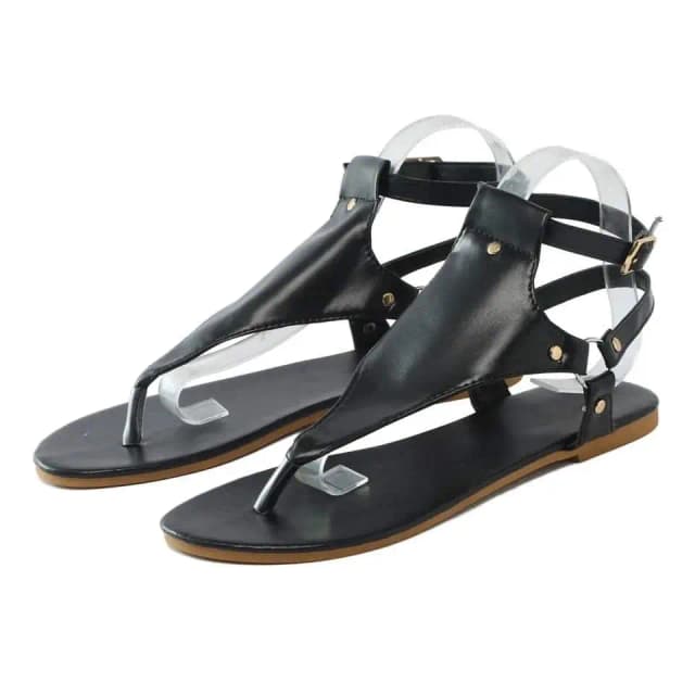 Summer women's sandals flat slippers pu leather flip flops belt buckle female shoes 2023 new Rome fashion Women's sandals