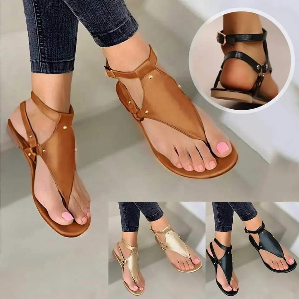 Summer women's sandals flat slippers pu leather flip flops belt buckle female shoes 2023 new Rome fashion Women's sandals