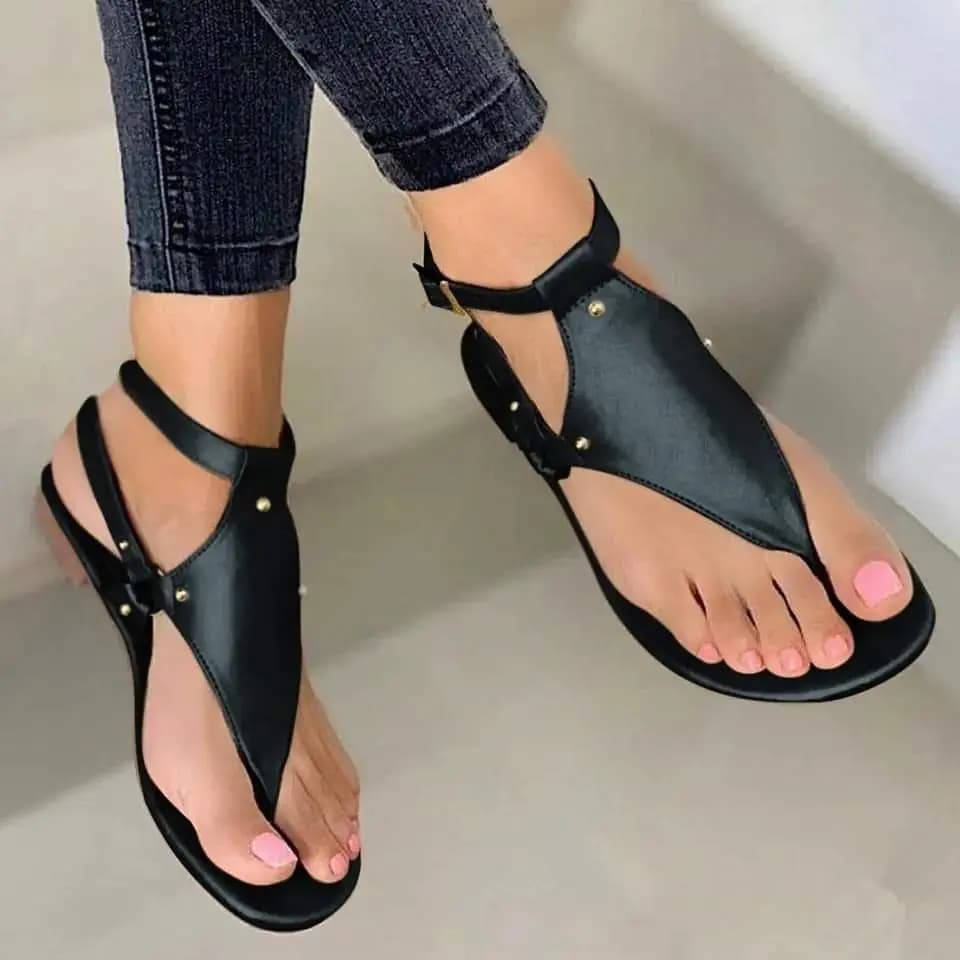 Summer women's sandals flat slippers pu leather flip flops belt buckle female shoes 2023 new Rome fashion Women's sandals